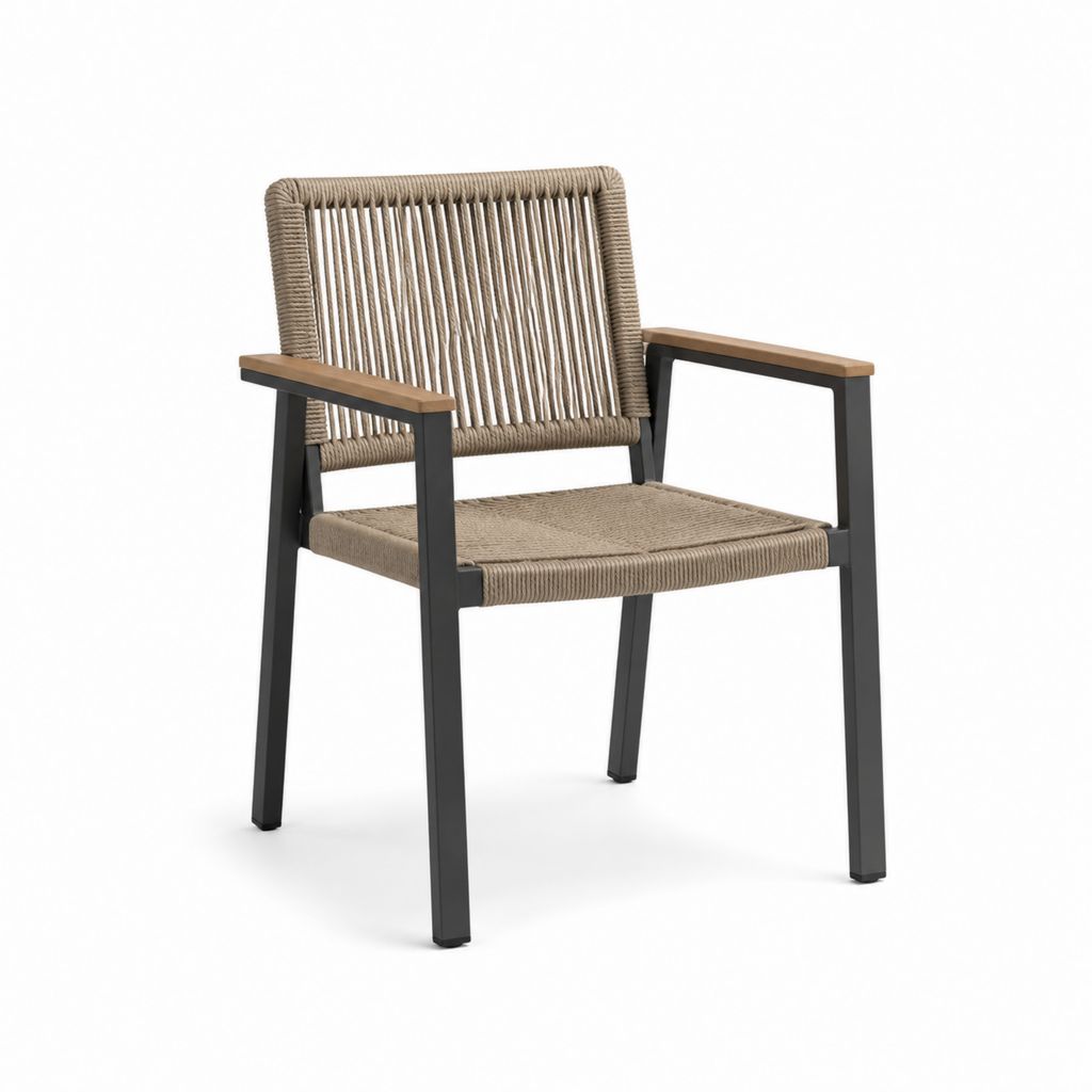 Gartenstuhl mit Armlehnen Beige Polypropylen-Seilgeflecht Stahl Akazienholz 58 x 58 x 80 cm