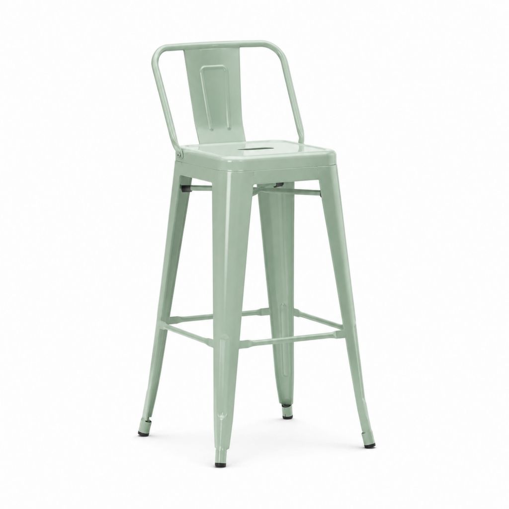 Barhocker mit Rückenlehne Mintgrün aus pulverbeschichtetem Stahl mit rechteckigem Sitz 43 x 43 x 100 cm Sitzhöhe 76 cm