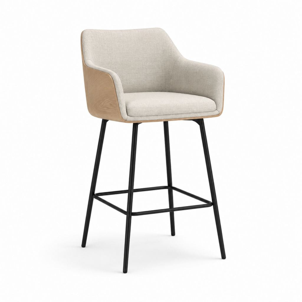 Barhocker mit Armlehnen Beige Polyester Stahlgestell 58 x 56 x 104 cm