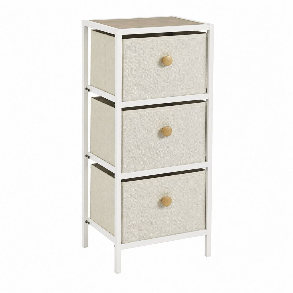Schlafzimmerkommode mit 3 Schubladen Weiß Beige Stahl Polyester Rechteckig 45 x 30 x 80 cm