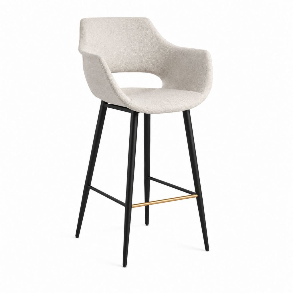Barhocker mit Armlehnen Beige Polyester-Bouclé Stahlgestell Schwarz 52 x 55 x 99 cm Sitzhöhe 75 cm