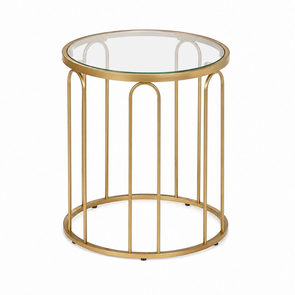 Runder Couchtisch Beistelltisch Gold Stahl Glas Ø 45 x 55 cm