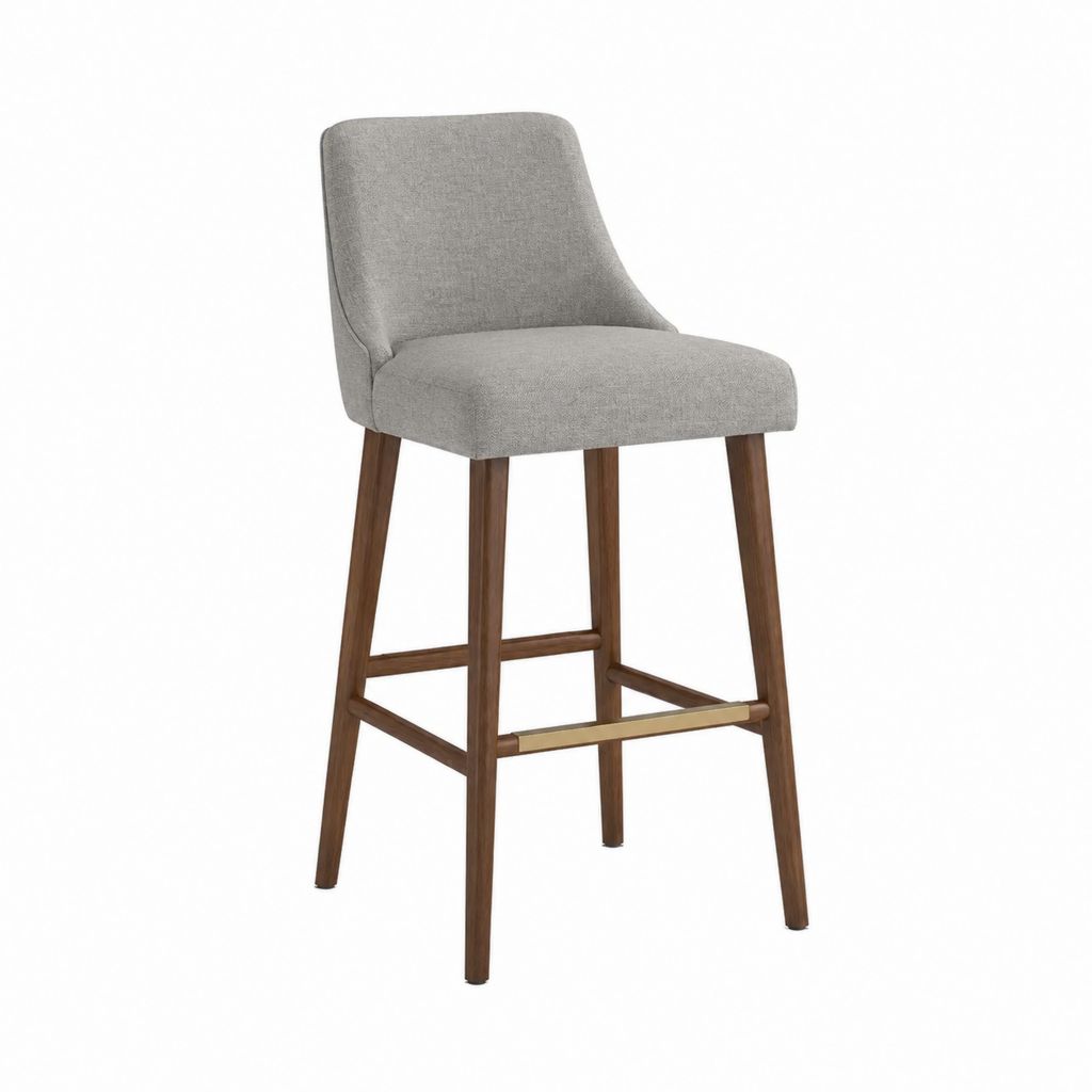 Barhocker Grau mit Polyesterbezug und Massivholzgestell 50 x 55 x 105 cm Sitzhöhe 75 cm