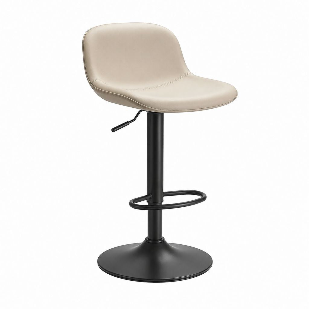 Barhocker höhenverstellbar Beige PU-Kunstleder mit Rundfuß 47 x 50 x 87-109 cm