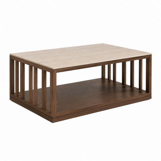 Couchtisch rechteckig Creme Walnussbraun aus MDF mit Nussbaumfurnier und Melaminplatte 120 x 60 x 45 cm