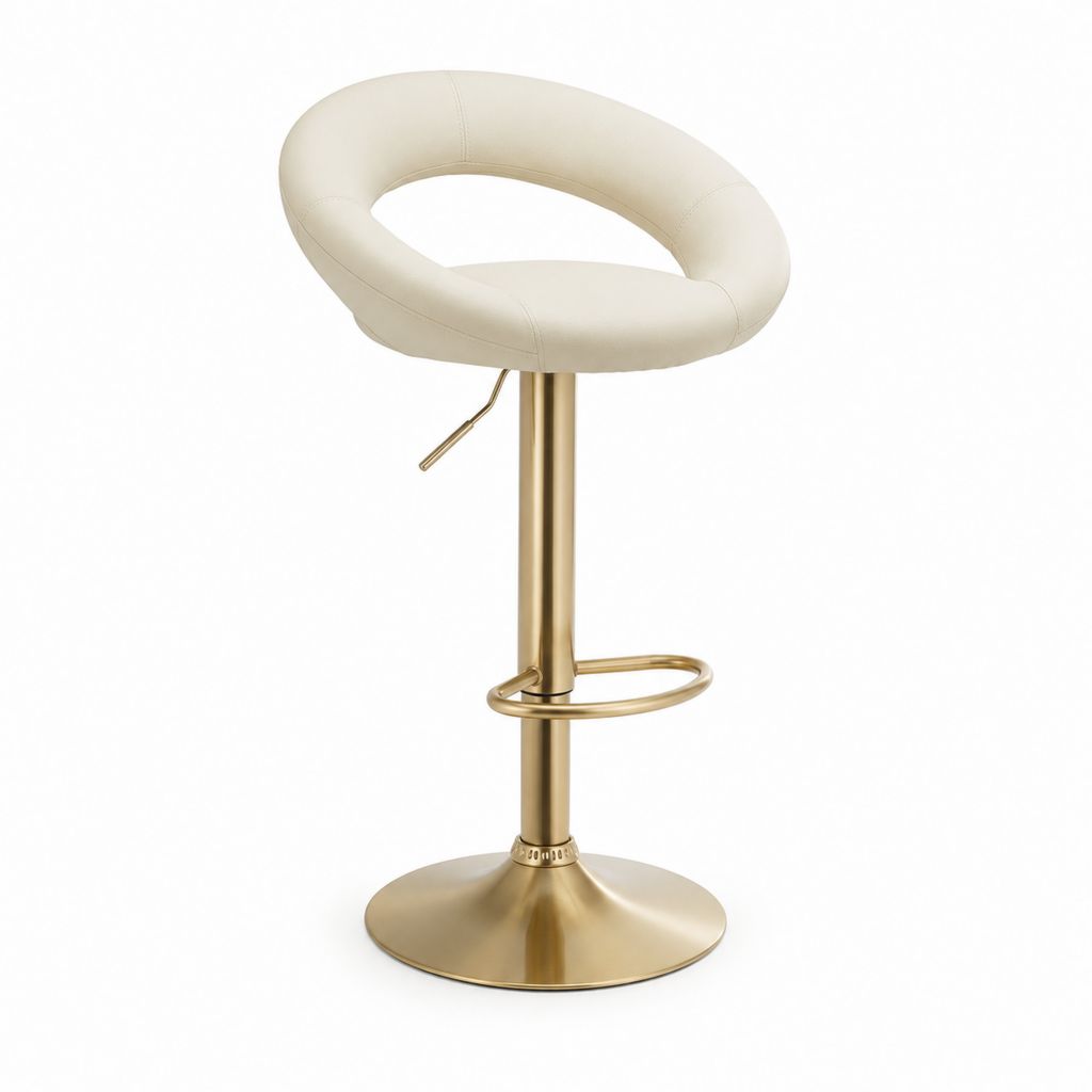 Barhocker höhenverstellbar Creme PU-Kunstleder mit goldfarbenem Stahlgestell 51 x 52 x 88-110 cm