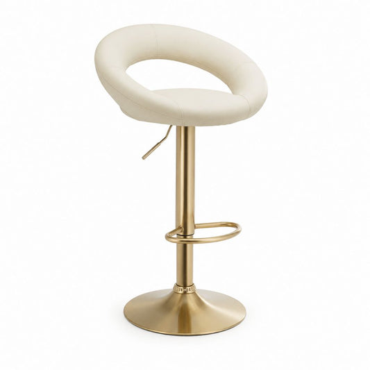 Barhocker höhenverstellbar Creme PU-Kunstleder mit goldfarbenem Stahlgestell 51 x 52 x 88-110 cm