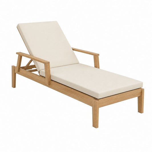 Gartenliege aus Teakholz mit cremefarbener Polyesterauflage 200 x 70 x 34 cm