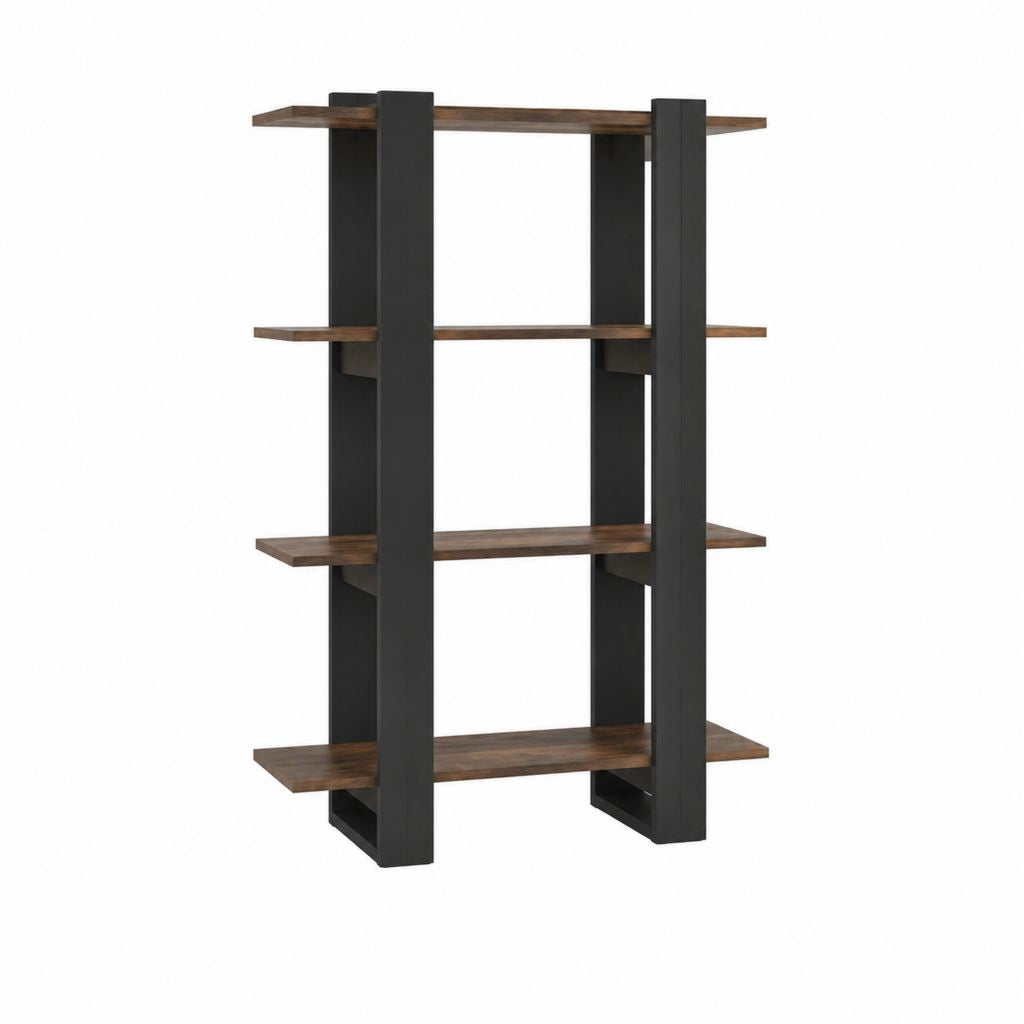 Bücherregal Nussbaum-Schwarz aus MDF rechteckig mit 4 offenen Ablagen 80 x 30 x 180 cm