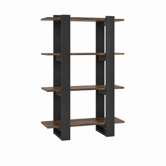Bücherregal Nussbaum-Schwarz aus MDF rechteckig mit 4 offenen Ablagen 80 x 30 x 180 cm