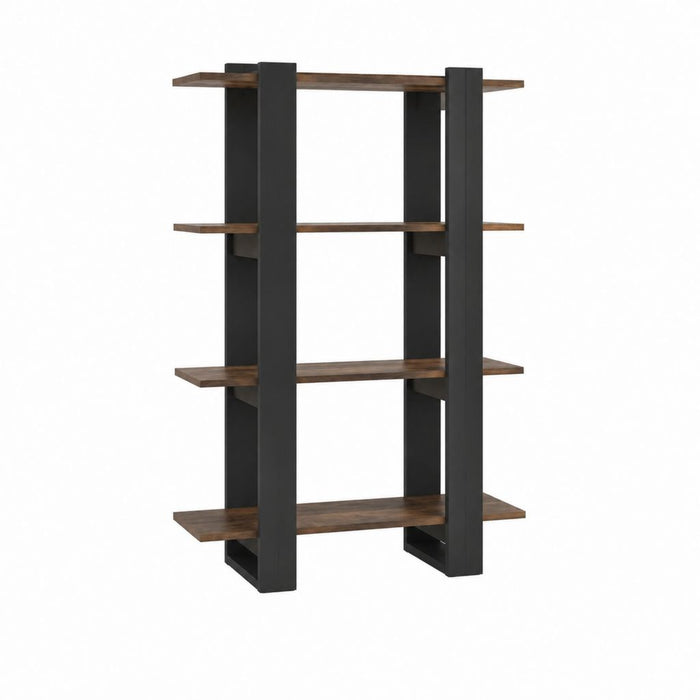 Bücherregal Nussbaum-Schwarz aus MDF rechteckig mit 4 offenen Ablagen 80 x 30 x 180 cm