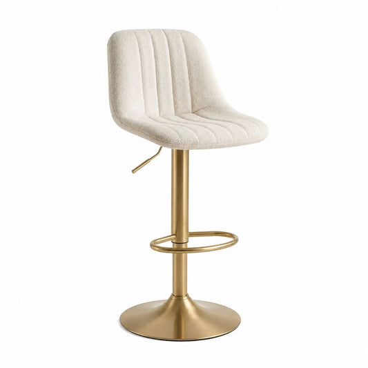 Barhocker höhenverstellbar Creme Polyester Bouclé Stahl Gold 49 x 52 x 95-116 cm