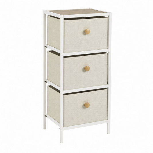 Schlafzimmerkommode mit 3 Schubladen Weiß Beige Stahl Polyester Rechteckig 45 x 30 x 80 cm