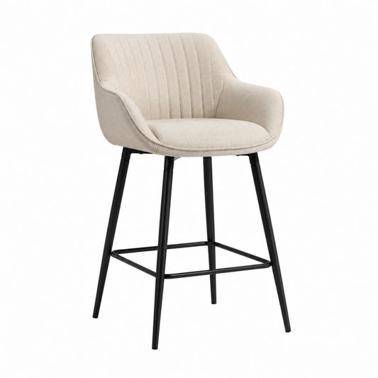 Barhocker mit Armlehnen Beige Polyester Stahlgestell 55 x 57 x 100 cm Sitzhöhe 75 cm