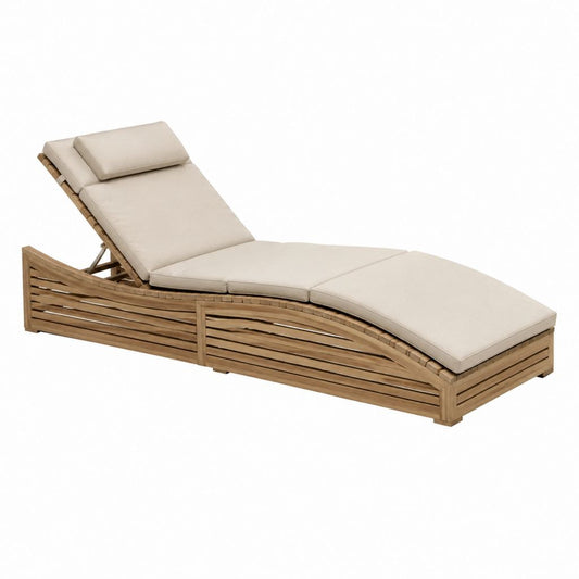 Gartenliege verstellbar mit Auflage Beige Teakholz Polyester geschwungen 200 x 70 x 35 cm