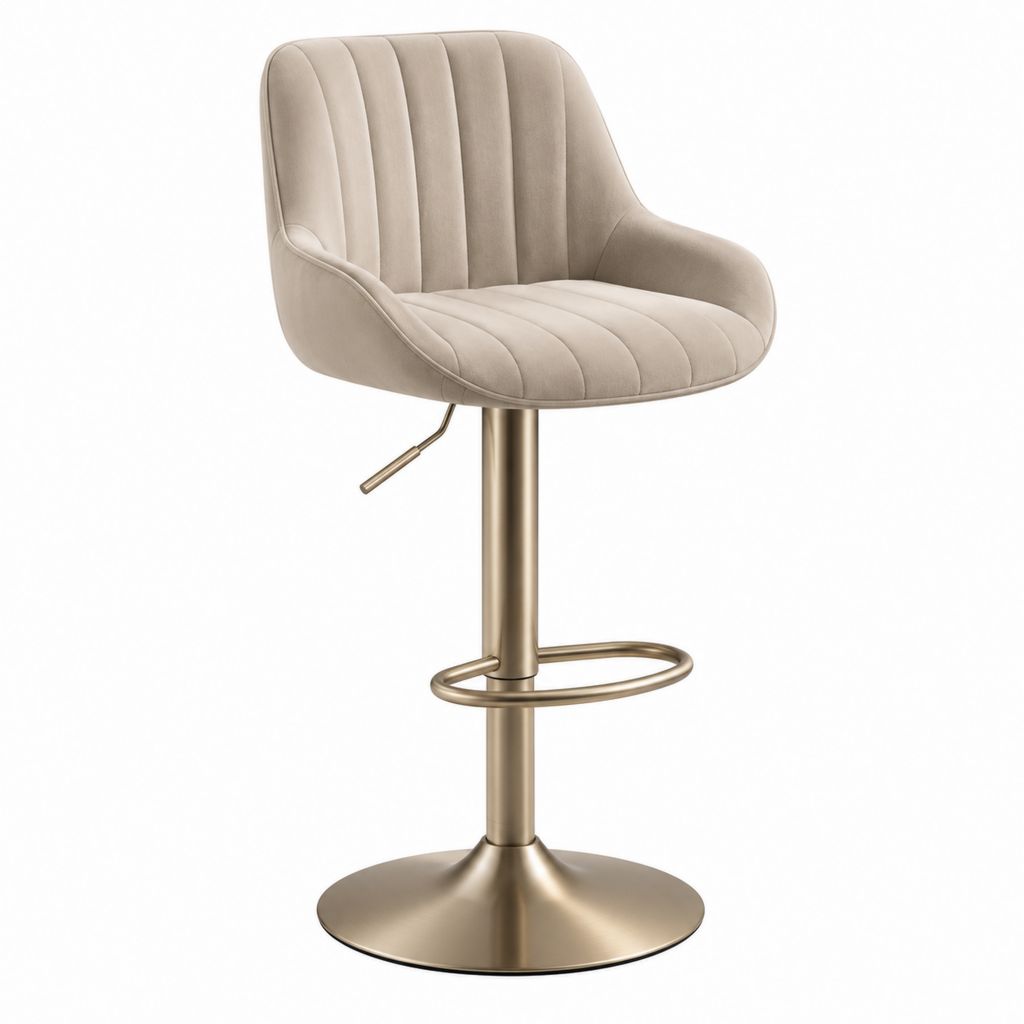 Barhocker mit Rückenlehne Beige Polyestersamt Stahl rund höhenverstellbar 93-114 x 52 x 54 cm