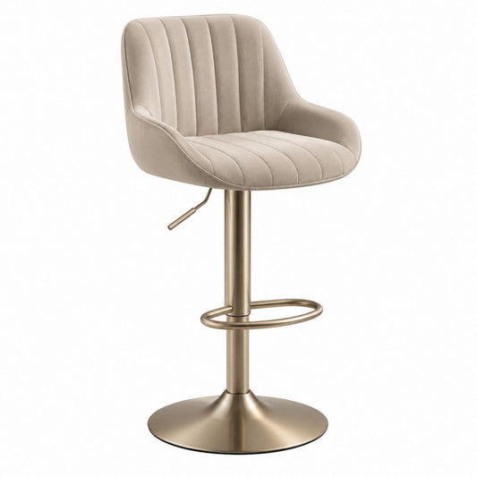 Barhocker mit Rückenlehne Beige Polyestersamt Stahl rund höhenverstellbar 93-114 x 52 x 54 cm
