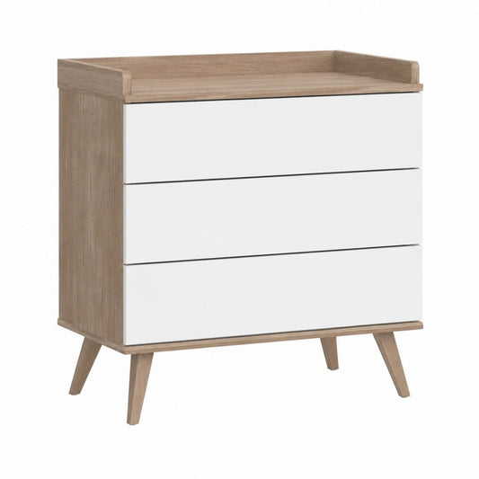 Hochkommode mit 3 Schubladen Weiß Eiche-Optik Spanplatte rechteckig 80 x 40 x 90 cm