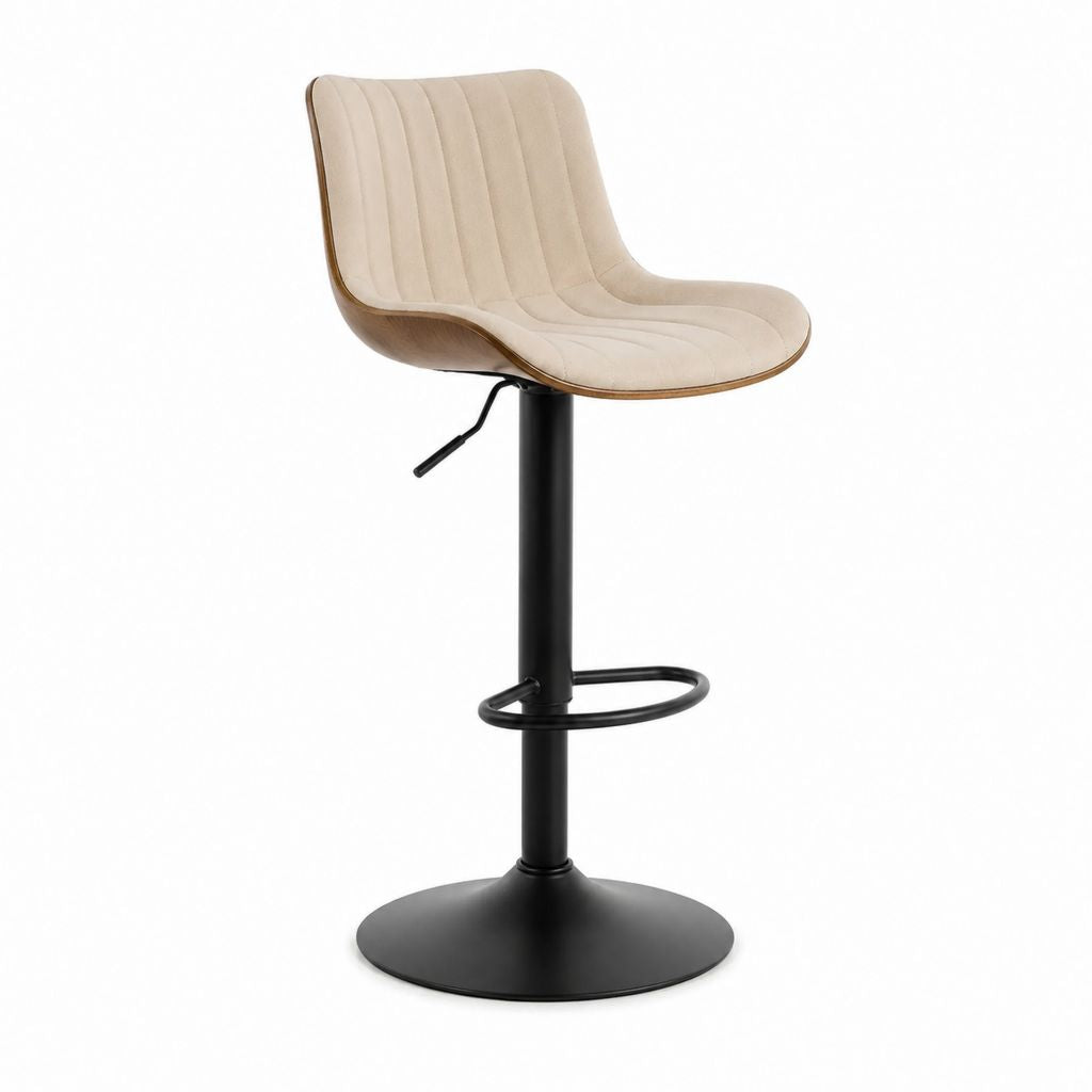 Barhocker mit Rückenlehne Beige Polyester-Samt Stahl Rund höhenverstellbar 49 x 54 x 92-113 cm