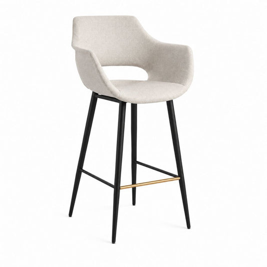 Barhocker mit Armlehnen Beige Polyester-Bouclé Stahlgestell Schwarz 52 x 55 x 99 cm Sitzhöhe 75 cm