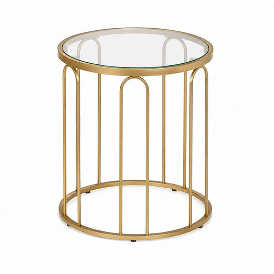 Runder Couchtisch Beistelltisch Gold Stahl Glas Ø 45 x 55 cm