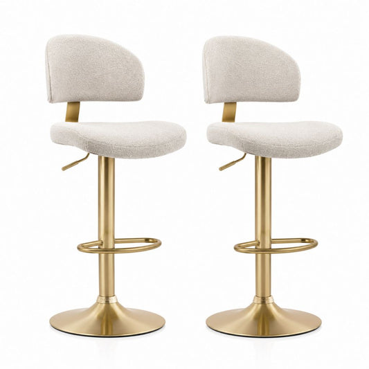 2er Set Barhocker höhenverstellbar Creme Polyester-Bouclé Stahl goldfarben rund 50 x 54 x 95-116 cm