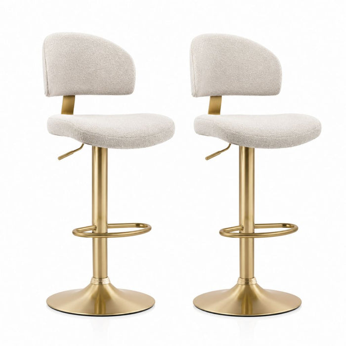 2er Set Barhocker höhenverstellbar Creme Polyester-Bouclé Stahl goldfarben rund 50 x 54 x 95-116 cm