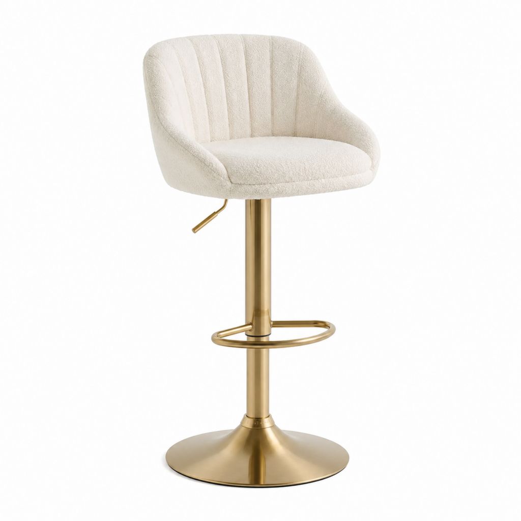 Barhocker Creme mit Polyester-Bouclé Bezug Stahlgestell und höhenverstellbarem Drehfuß 54 x 52 x 88-108 cm