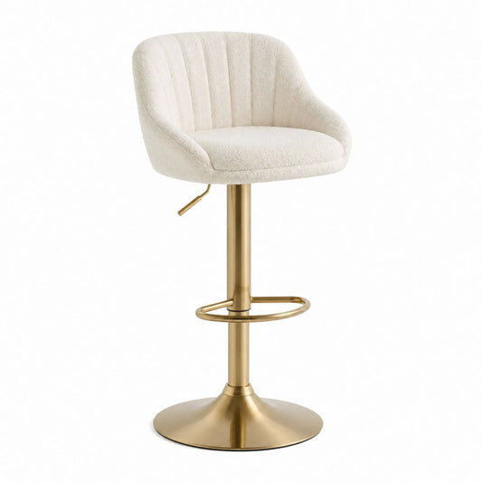 Barhocker Creme mit Polyester-Bouclé Bezug Stahlgestell und höhenverstellbarem Drehfuß 54 x 52 x 88-108 cm