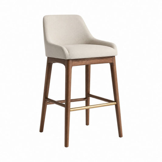 Barhocker mit Armlehnen Beige Polyester Walnussholz 53 x 55 x 101 cm Sitzhöhe 76 cm